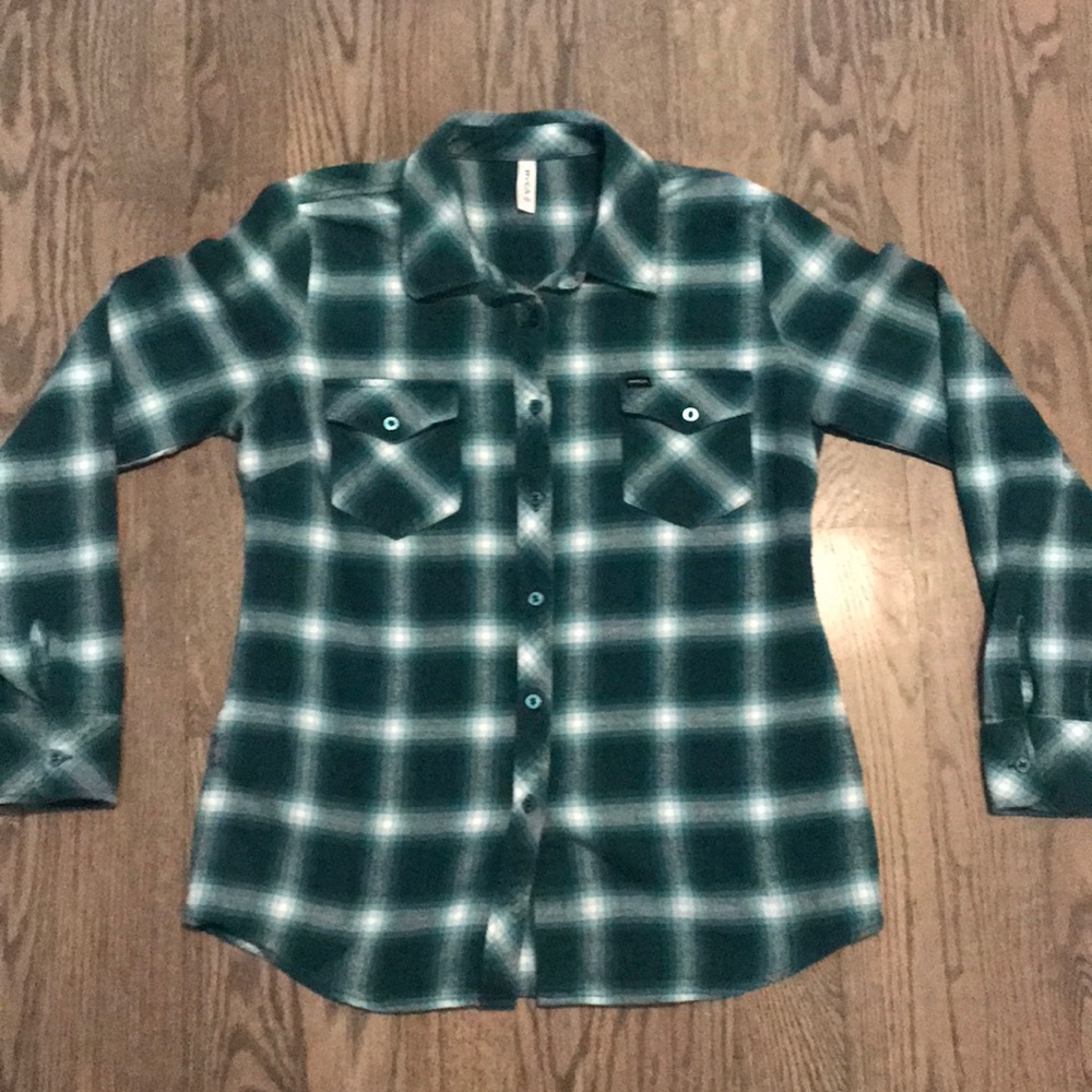 RVCA pine green flannel size large